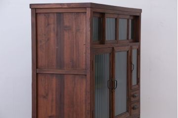 アンティーク家具　アンティーク　素敵なデザイン!古いお家のモールガラス二段重ねチェスト(収納棚)