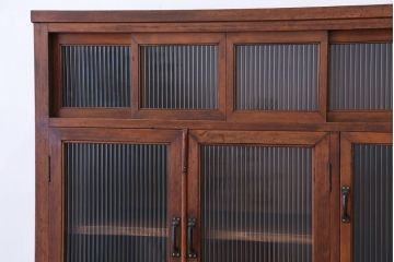 アンティーク家具　アンティーク　素敵なデザイン!古いお家のモールガラス二段重ねチェスト(収納棚)