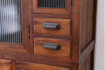 アンティーク家具　アンティーク　素敵なデザイン!古いお家のモールガラス二段重ねチェスト(収納棚)