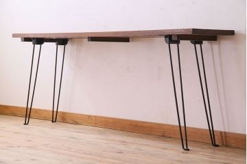 アンティーク家具　和製アンティーク　天板一枚板　古い木のシンプルな鉄脚テーブル