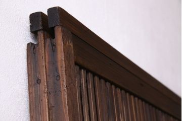 和製アンティーク　ジャンク品　クリアガラス帯の格子戸2枚セット