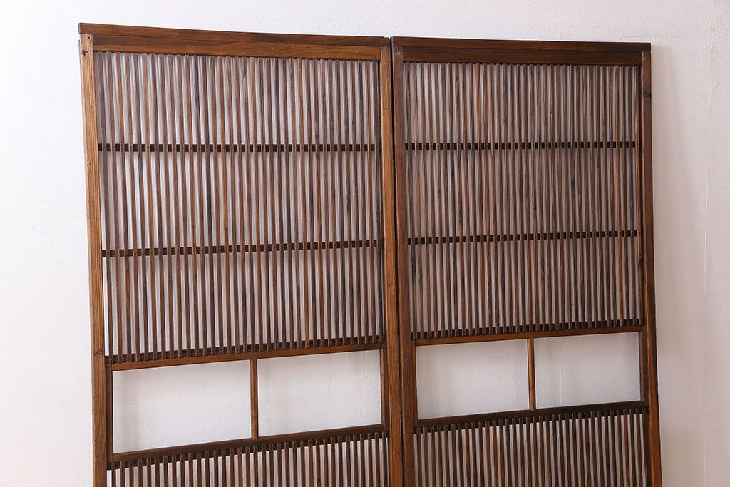 和製アンティーク　ジャンク品　クリアガラス帯の格子戸2枚セット