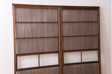 和製アンティーク　ジャンク品　クリアガラス帯の格子戸2枚セット