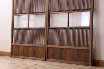 和製アンティーク　ジャンク品　クリアガラス帯の格子戸2枚セット