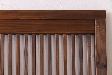 和製アンティーク　ジャンク品　クリアガラス帯の格子戸2枚セット