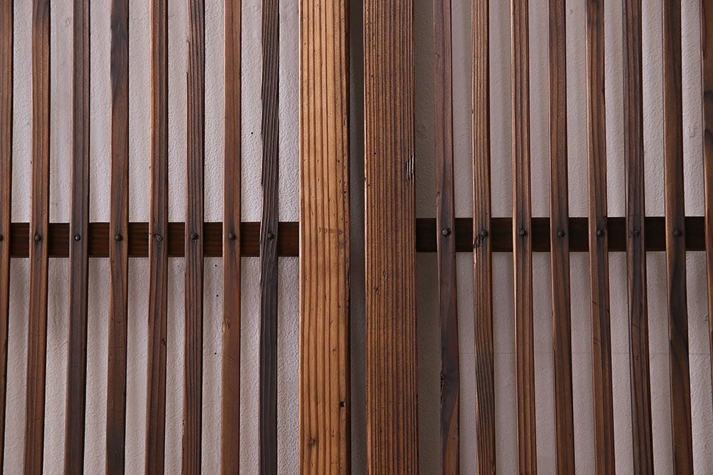 和製アンティーク　ジャンク品　クリアガラス帯の格子戸2枚セット