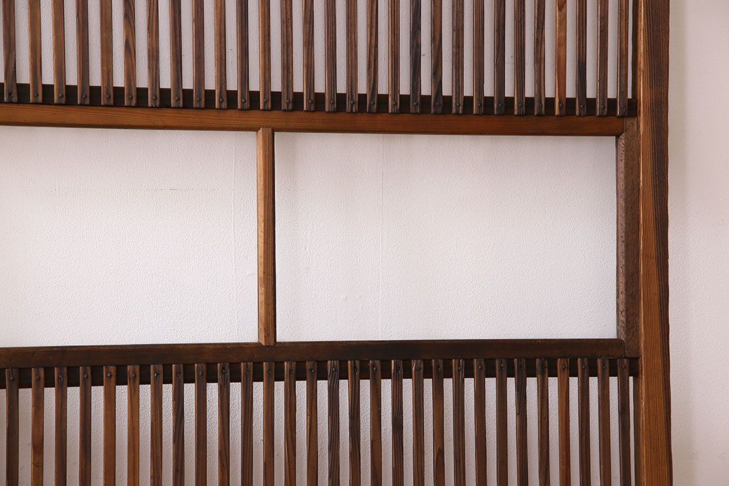 和製アンティーク　ジャンク品　クリアガラス帯の格子戸2枚セット