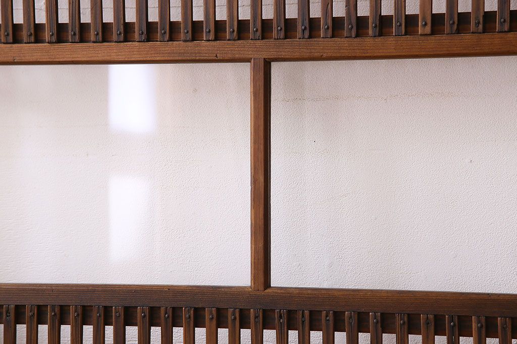 和製アンティーク　ジャンク品　クリアガラス帯の格子戸2枚セット