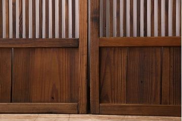和製アンティーク　ジャンク品　クリアガラス帯の格子戸2枚セット