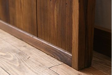 和製アンティーク　ジャンク品　クリアガラス帯の格子戸2枚セット