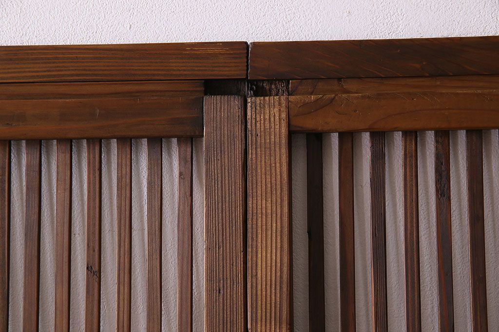 和製アンティーク　ジャンク品　クリアガラス帯の格子戸2枚セット