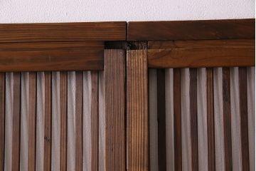 和製アンティーク　ジャンク品　クリアガラス帯の格子戸2枚セット