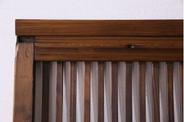 和製アンティーク　ジャンク品　クリアガラス帯の格子戸2枚セット