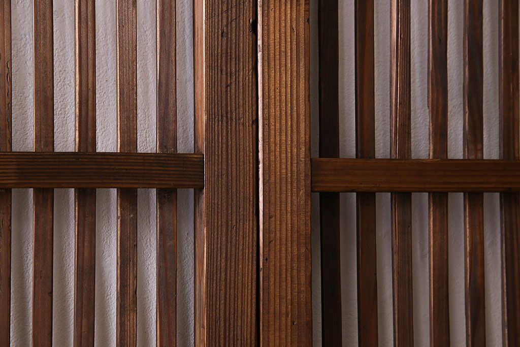 和製アンティーク　ジャンク品　クリアガラス帯の格子戸2枚セット