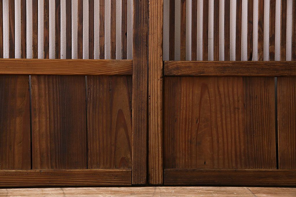 和製アンティーク　ジャンク品　クリアガラス帯の格子戸2枚セット