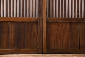 和製アンティーク　ジャンク品　クリアガラス帯の格子戸2枚セット