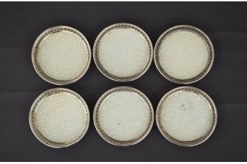 アンティーク雑貨　古い硝子盆・コップ台セット(ガラスコースター)