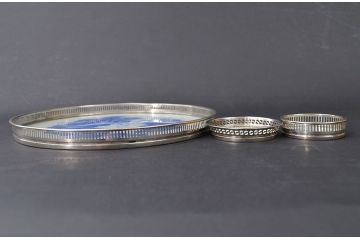 アンティーク雑貨　古い硝子盆・コップ台セット(ガラスコースター)