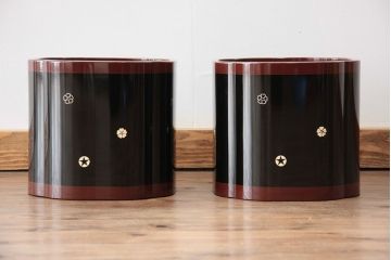 アンティーク雑貨　螺細工の漆火鉢一対(手あぶり・茶道具)