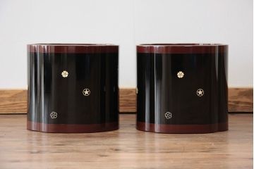 アンティーク雑貨　螺細工の漆火鉢一対(手あぶり・茶道具)