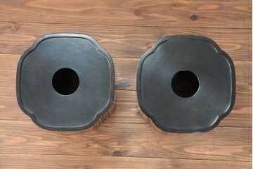 アンティーク雑貨　螺細工の漆火鉢一対(手あぶり・茶道具)