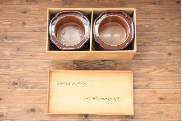 アンティーク雑貨　螺細工の漆火鉢一対(手あぶり・茶道具)