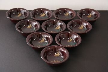 アンティーク雑貨　アンティーク　古い蒔絵の木製お椀10客(漆器)