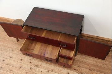 アンティーク家具　古民具・骨董　時代箪笥鉄脚観音開きローボード(ローチェスト)