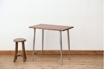 アンティーク家具　アンティーク　天板一枚板!古材を使った鉄脚テーブル?(作業台・机)