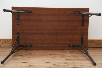 アンティーク家具　アンティーク　天板一枚板!古材を使った鉄脚テーブル?(作業台・机)