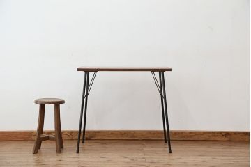 アンティーク家具　アンティーク　天板一枚板!古材を使った鉄脚テーブル?(作業台・机)
