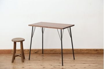 アンティーク家具　アンティーク　天板一枚板!古材を使った鉄脚テーブル?(作業台・机)