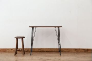 アンティーク家具　アンティーク　天板一枚板!古材を使った鉄脚テーブル(作業台・机)