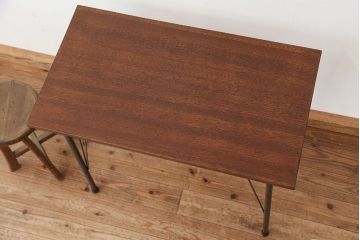 アンティーク家具　アンティーク　天板一枚板!古材を使った鉄脚テーブル(作業台・机)