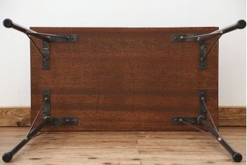 アンティーク家具　アンティーク　天板一枚板!古材を使った鉄脚テーブル(作業台・机)