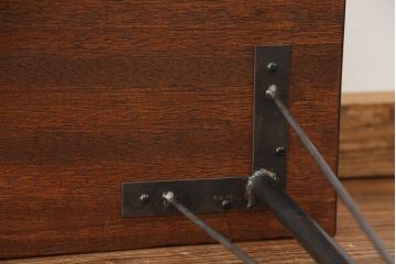 アンティーク家具　アンティーク　天板一枚板!古材を使った鉄脚テーブル(作業台・机)