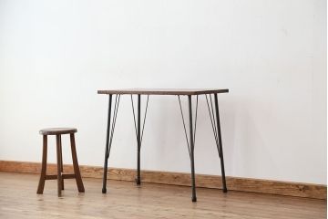 アンティーク家具　アンティーク　天板一枚板!古材を使った鉄脚テーブル(作業台・机)