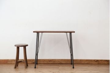 アンティーク家具　アンティーク　天板一枚板!古材を使った鉄脚テーブル(作業台・机)
