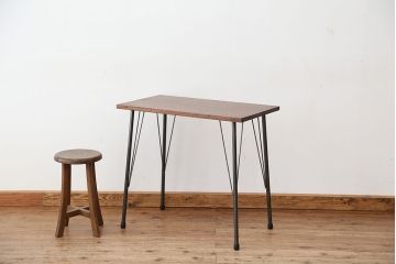 アンティーク家具　アンティーク　天板一枚板!古材を使った鉄脚テーブル(作業台・机)