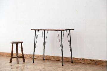 アンティーク家具　アンティーク　天板一枚板!古材を使った鉄脚テーブル(作業台・机)