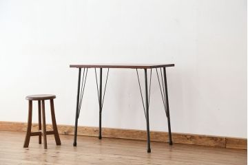 アンティーク家具　アンティーク　天板一枚板!古材を使った鉄脚テーブル(作業台・机)