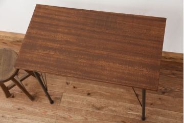 アンティーク家具　アンティーク　天板一枚板!古材を使った鉄脚テーブル(作業台・机)