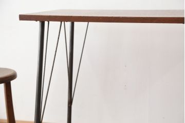 アンティーク家具　アンティーク　天板一枚板!古材を使った鉄脚テーブル(作業台・机)