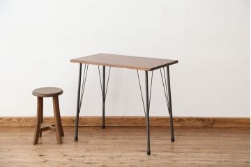 アンティーク家具　アンティーク　天板一枚板!古材を使った鉄脚テーブル(作業台・机)