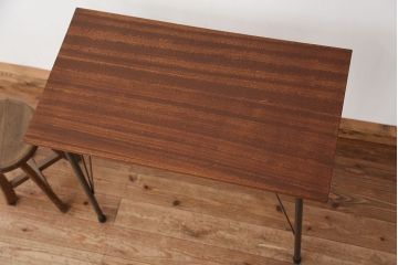 アンティーク家具　アンティーク　天板一枚板!古材を使った鉄脚テーブル(作業台・机)