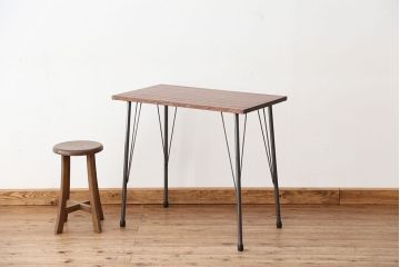 アンティーク家具　アンティーク　天板一枚板!古材を使った鉄脚テーブル(作業台・机)