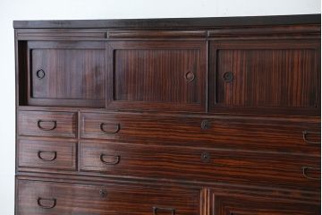 アンティーク家具　アンティーク　最高級品　特別注文造り　前面縞黒檀大型時代箪笥