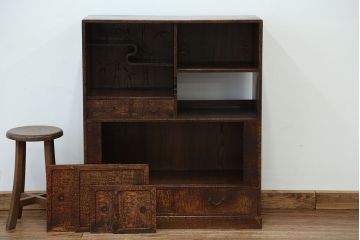 アンティーク家具　古民具・骨董　古いお家の木目の素晴らしい茶箪笥