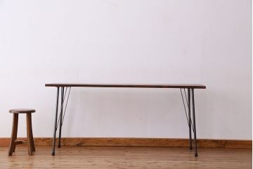 アンティーク家具　☆アンテイーク　古い木の鉄脚テーブル?(作業台)