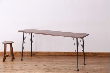 アンティーク家具　☆アンテイーク　古い木の鉄脚テーブル?(作業台)